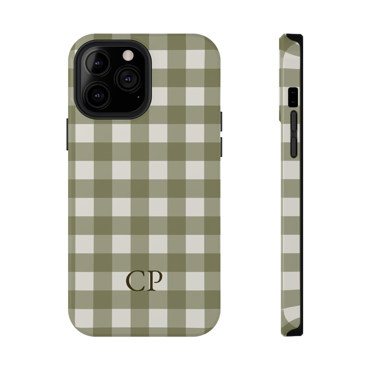Olive Gingham Monogram Impact Resistant Case Personalized