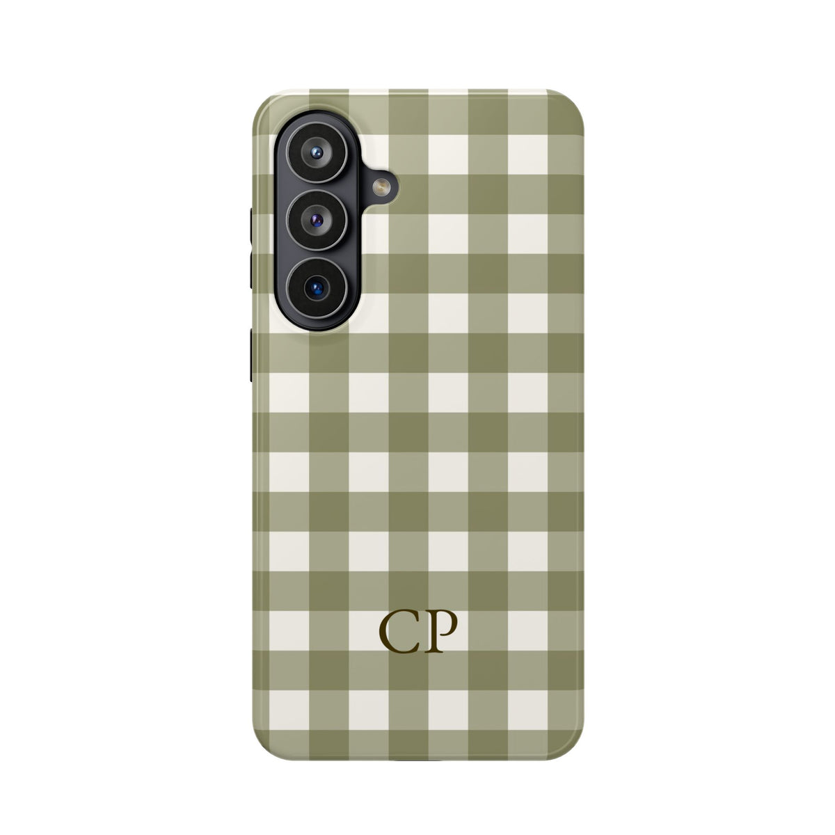Olive Gingham Monogram Impact Resistant Case Personalized