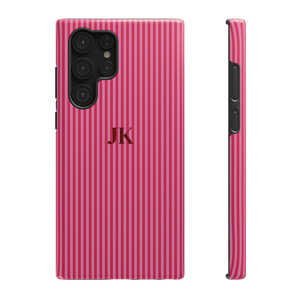 Raspberry Pinstripe Monogram Impact Resistant Case Personalized