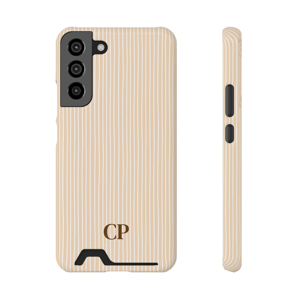 Latte Ribbed Monogram Phone Case With Card Holder Personalized