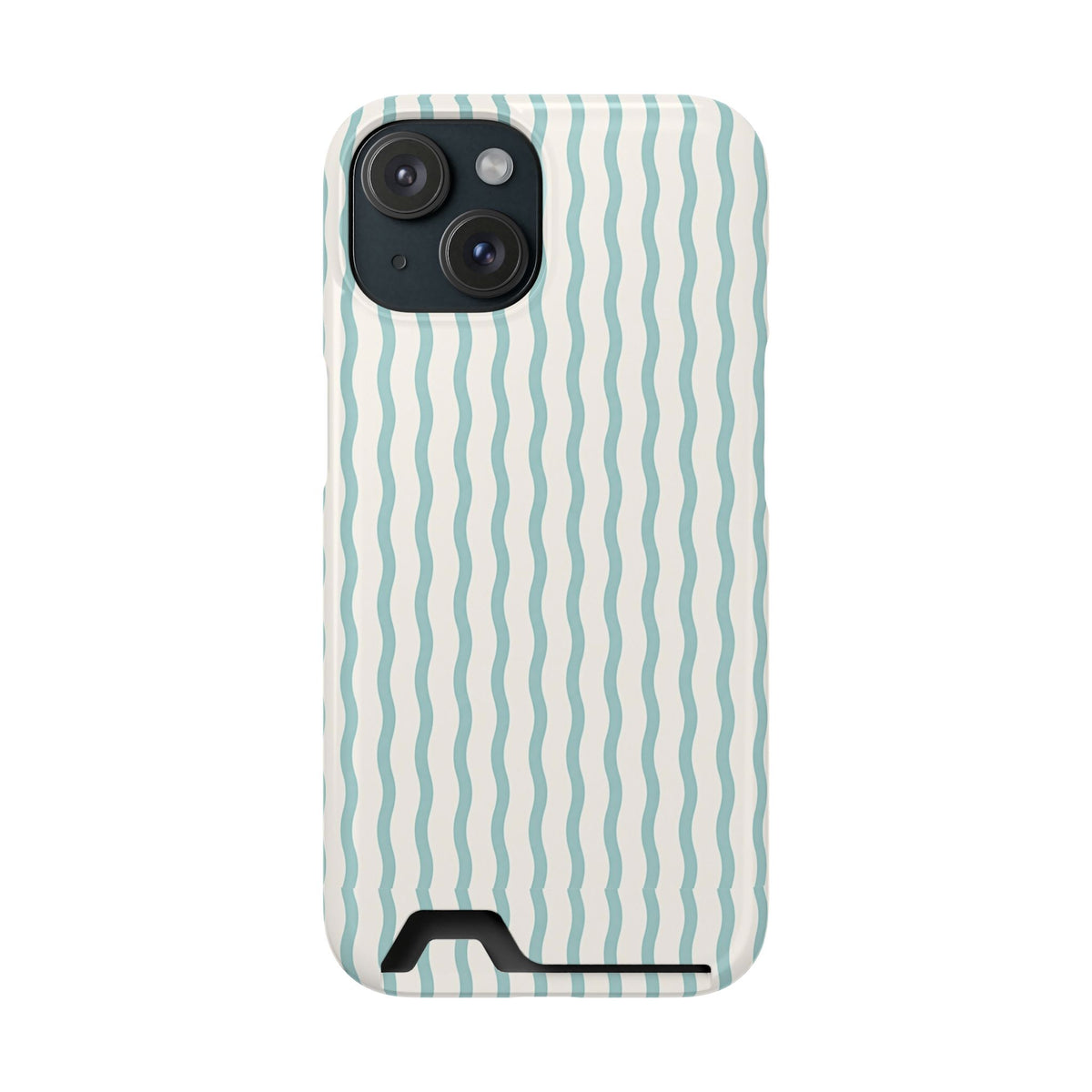 Mint Wave Stripe phone case with card holder for iPhone 15, glossy finish