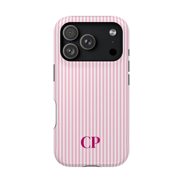 Blush Pinstripe Monogram Magnetic Impact Resistant Case Personalized