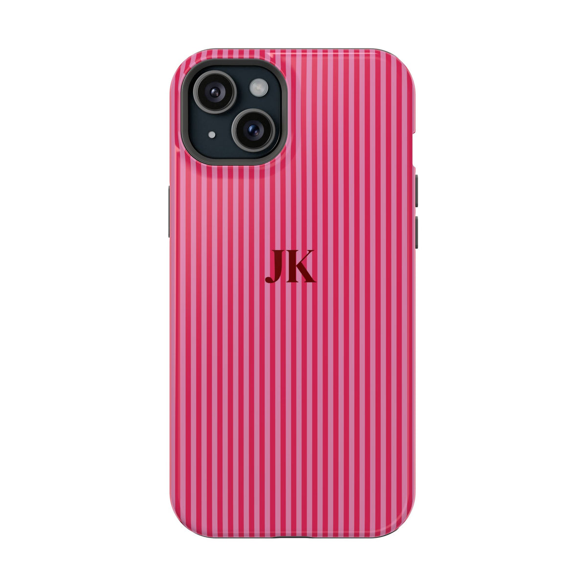 Raspberry Pinstripe Monogram Impact Resistant Case Personalized
