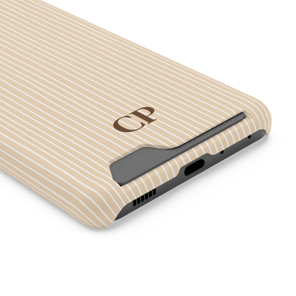 Latte Ribbed Monogram Phone Case With Card Holder Personalized