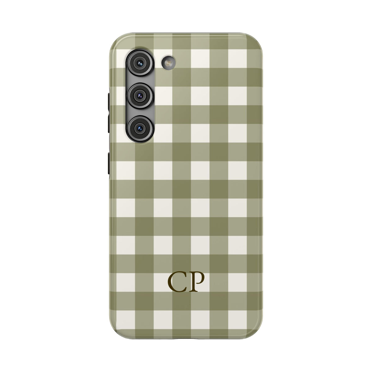 Olive Gingham Monogram Impact Resistant Case Personalized