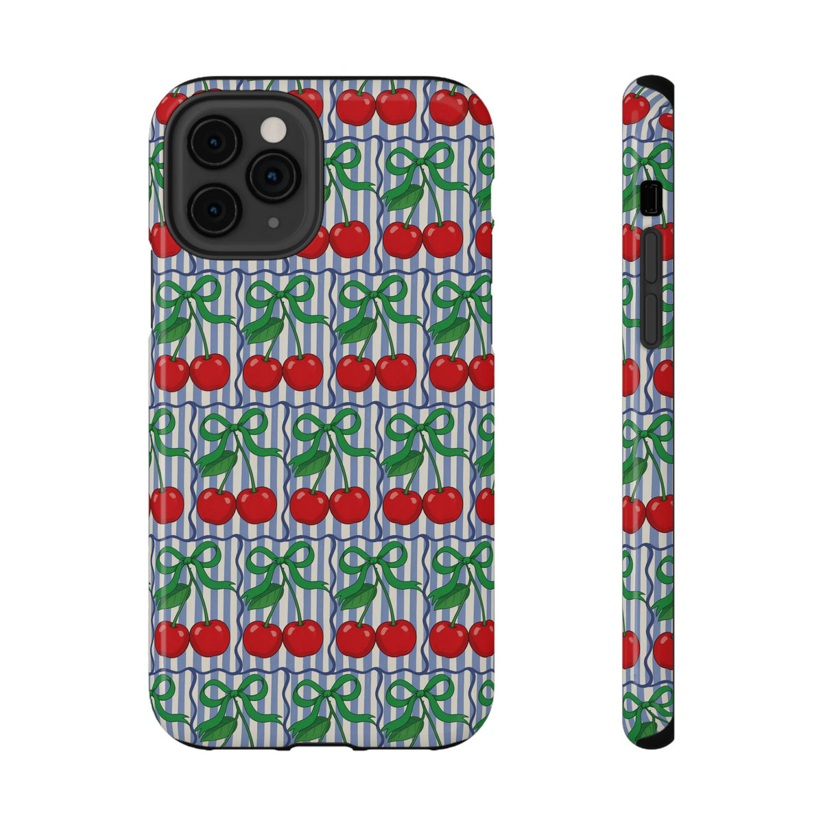 Cherry Bow Stripe protective phone case for iPhone 11 Pro, glossy finish