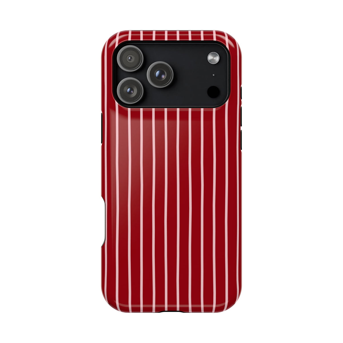 Red Pinstripe protective phone case for iPhone 17 Pro Max, glossy finish