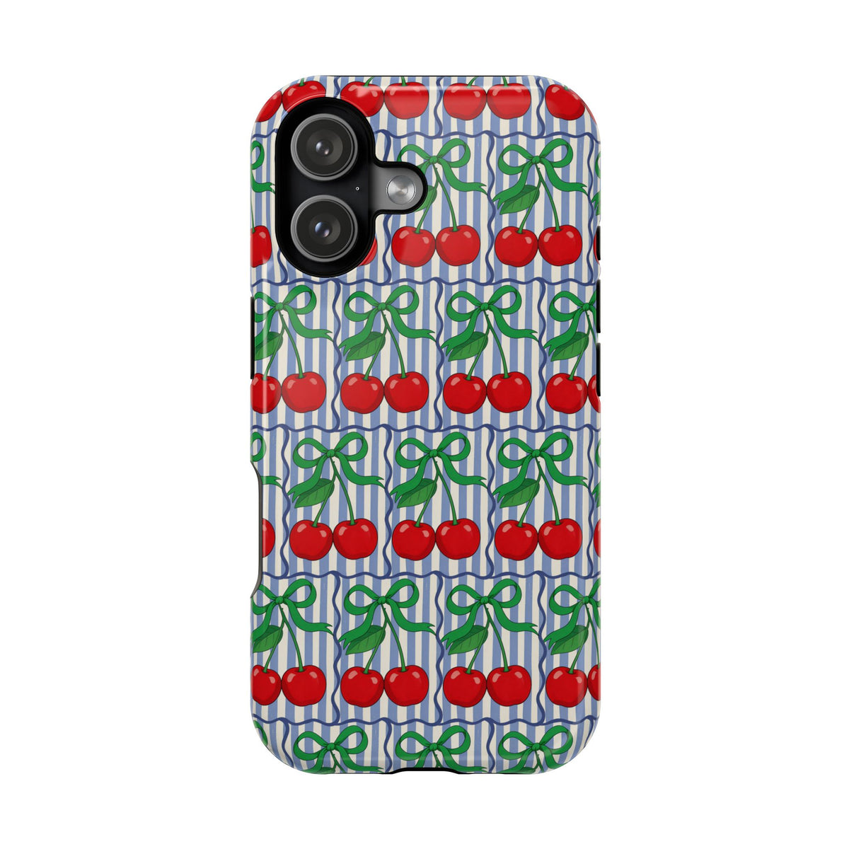 Cherry Bow Stripe MagSafe case for iPhone 17, glossy finish