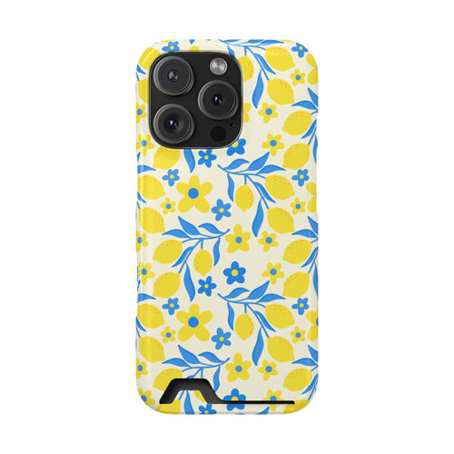 Amalfi Lemon phone case with card holder for iPhone 16 Pro, glossy finish
