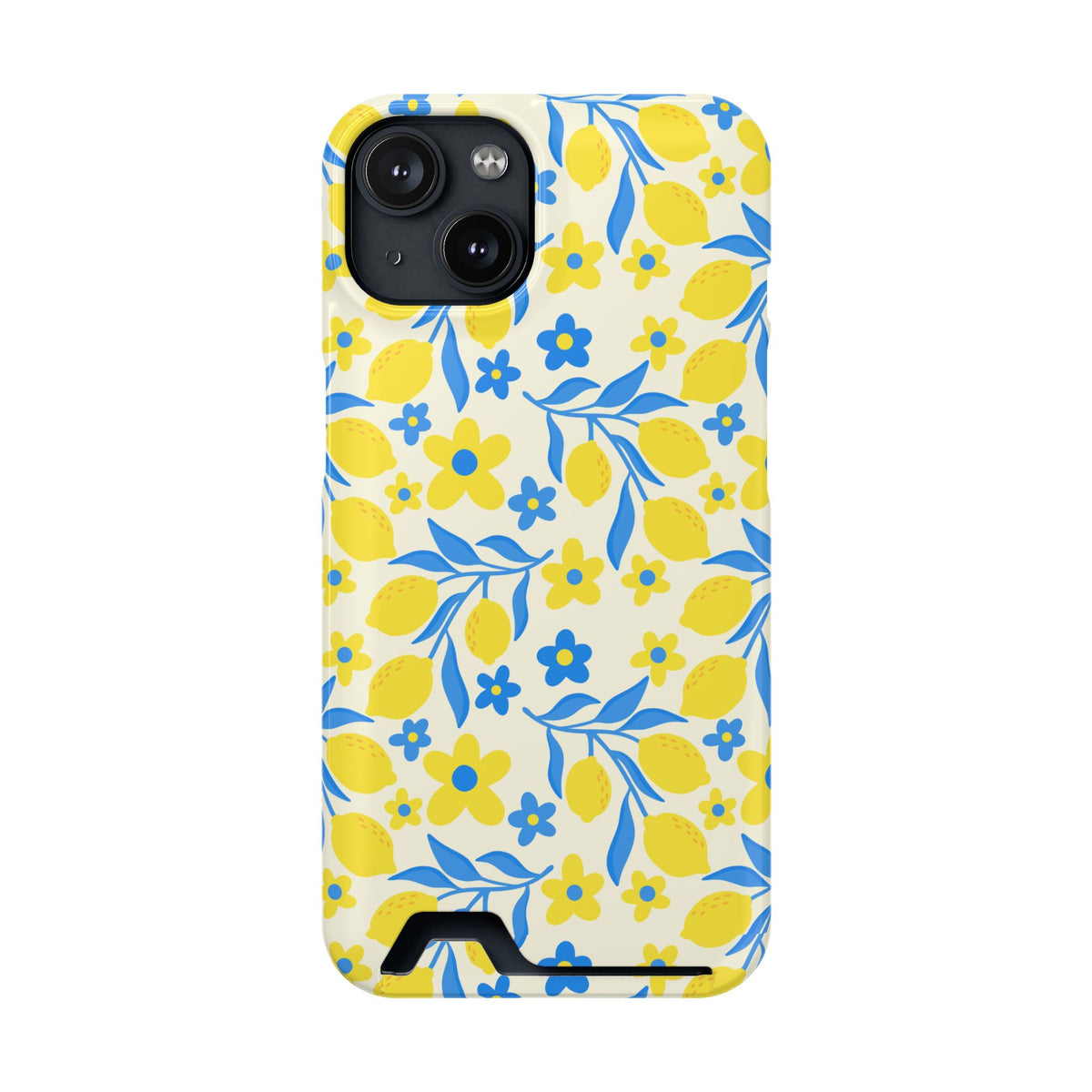 Amalfi Lemon phone case with card holder for iPhone 14, glossy finish