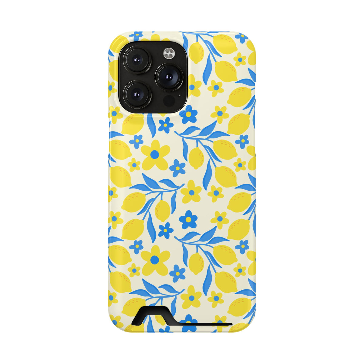 Amalfi Lemon phone case with card holder for iPhone 14 Pro Max, glossy finish