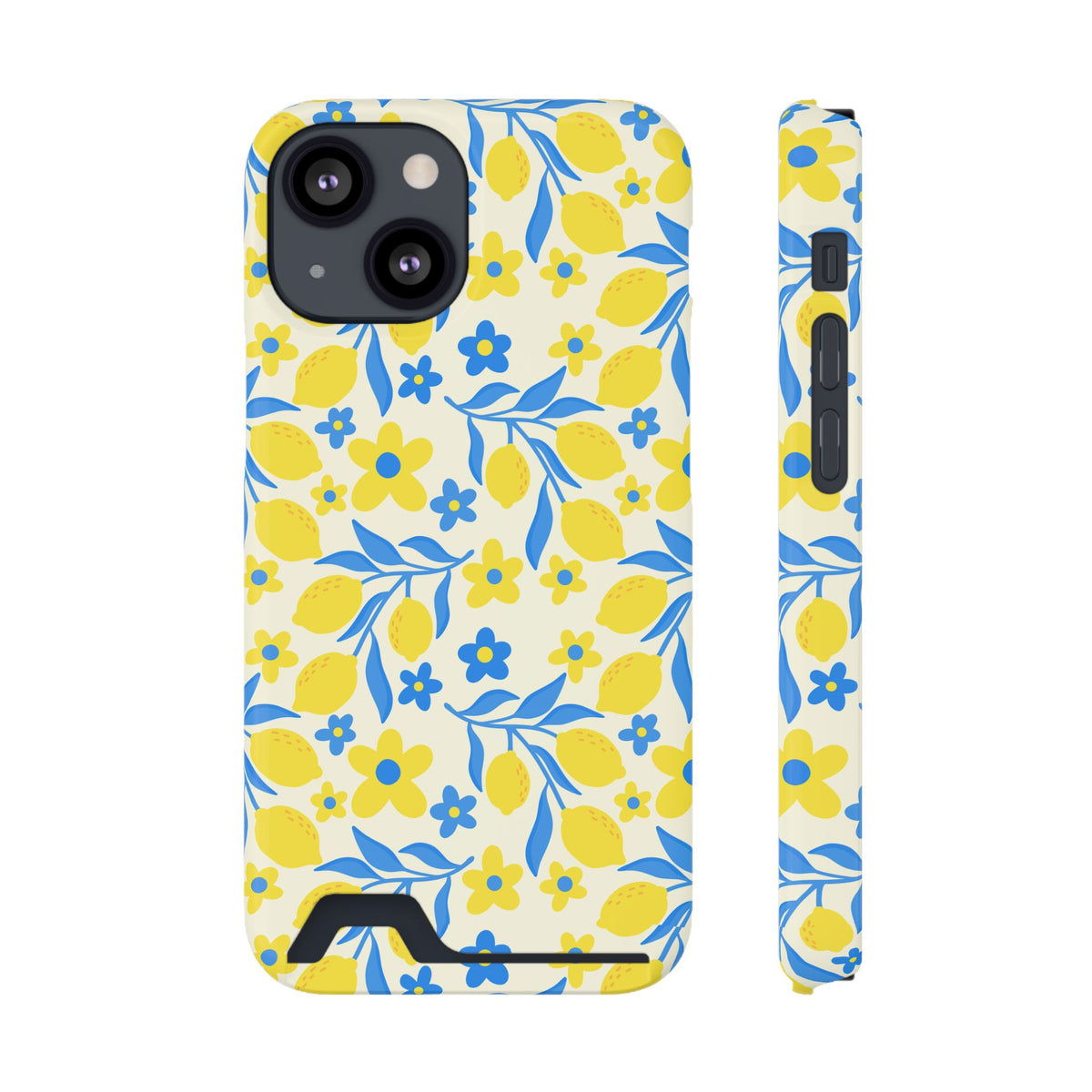 Amalfi Lemon phone case with card holder for iPhone 13 Mini, glossy finish