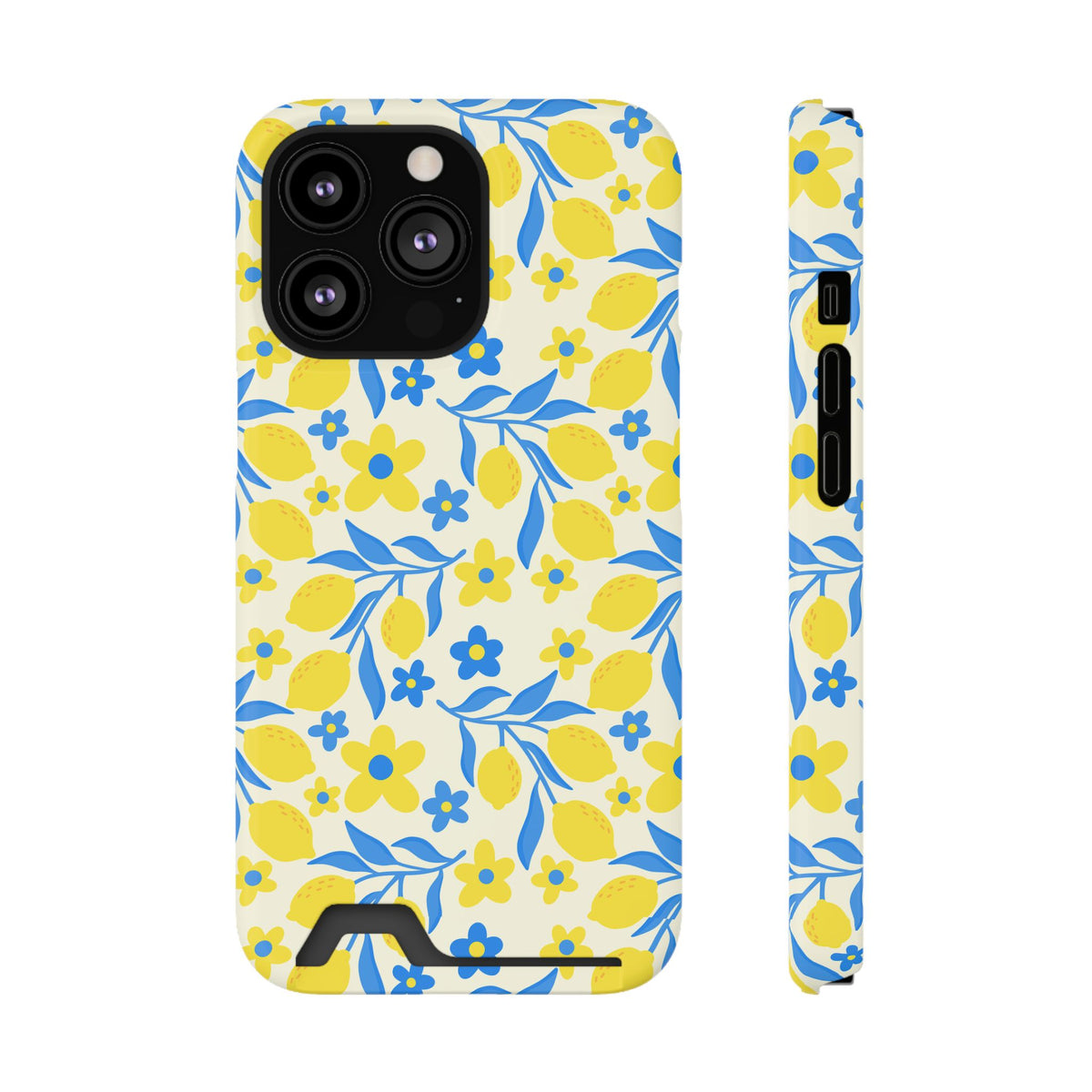 Amalfi Lemon phone case with card holder for iPhone 13 Pro, glossy finish