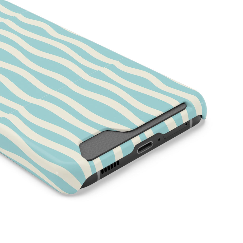 Aqua Wave phone case with card holder, close-up of the card slot