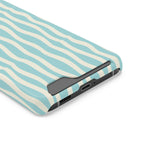 Aqua Wave phone case with card holder, close-up of the card slot