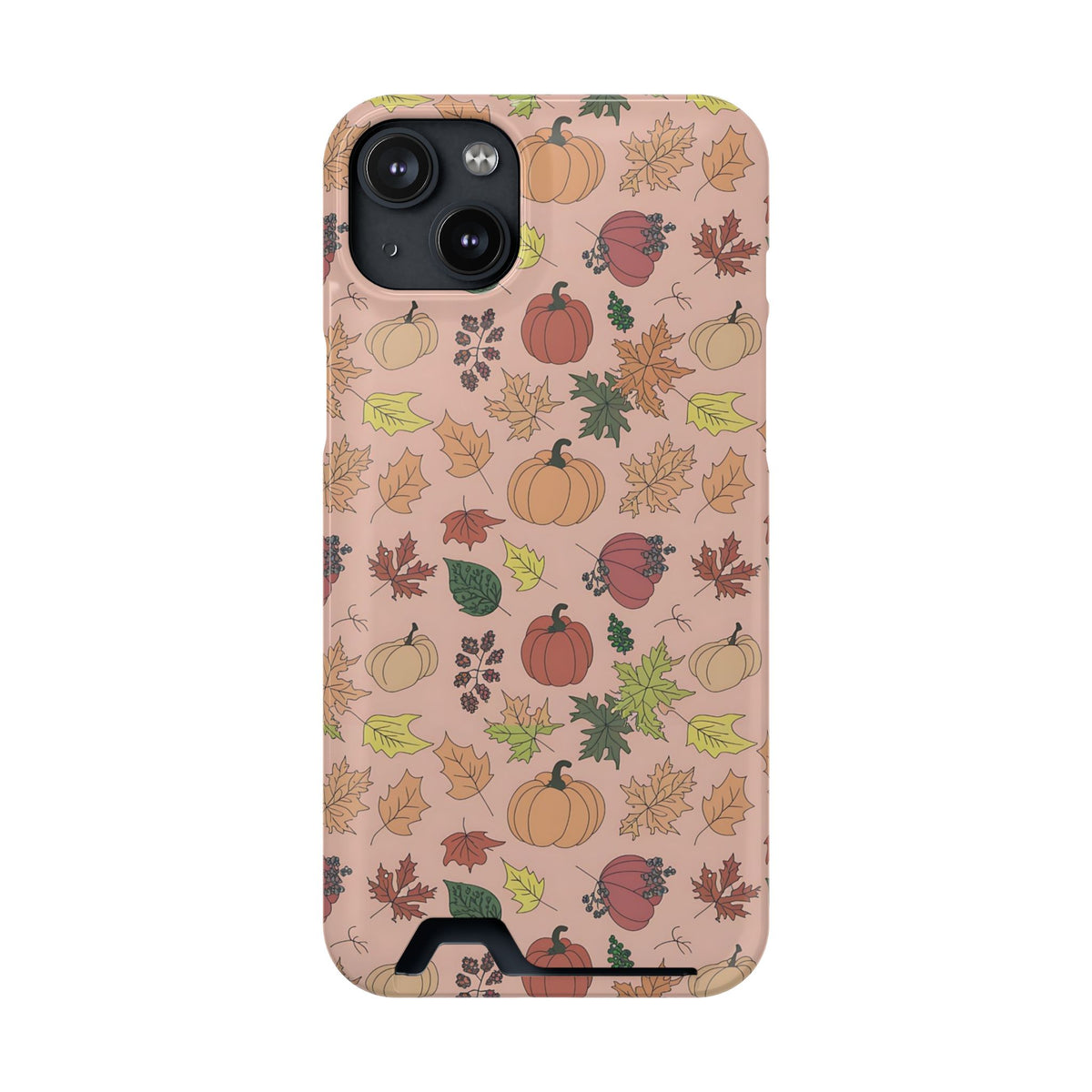 Autumn Harvest phone case with card holder for iPhone 14 Plus, glossy finish