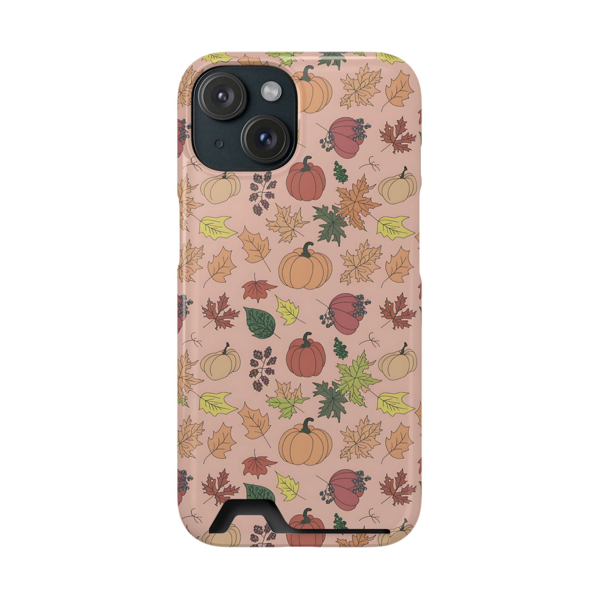 Autumn Harvest phone case with card holder for iPhone 15, glossy finish