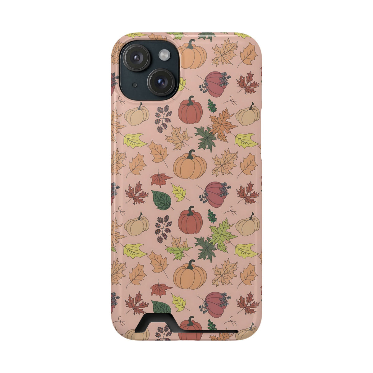 Autumn Harvest phone case with card holder for iPhone 15 Plus, glossy finish