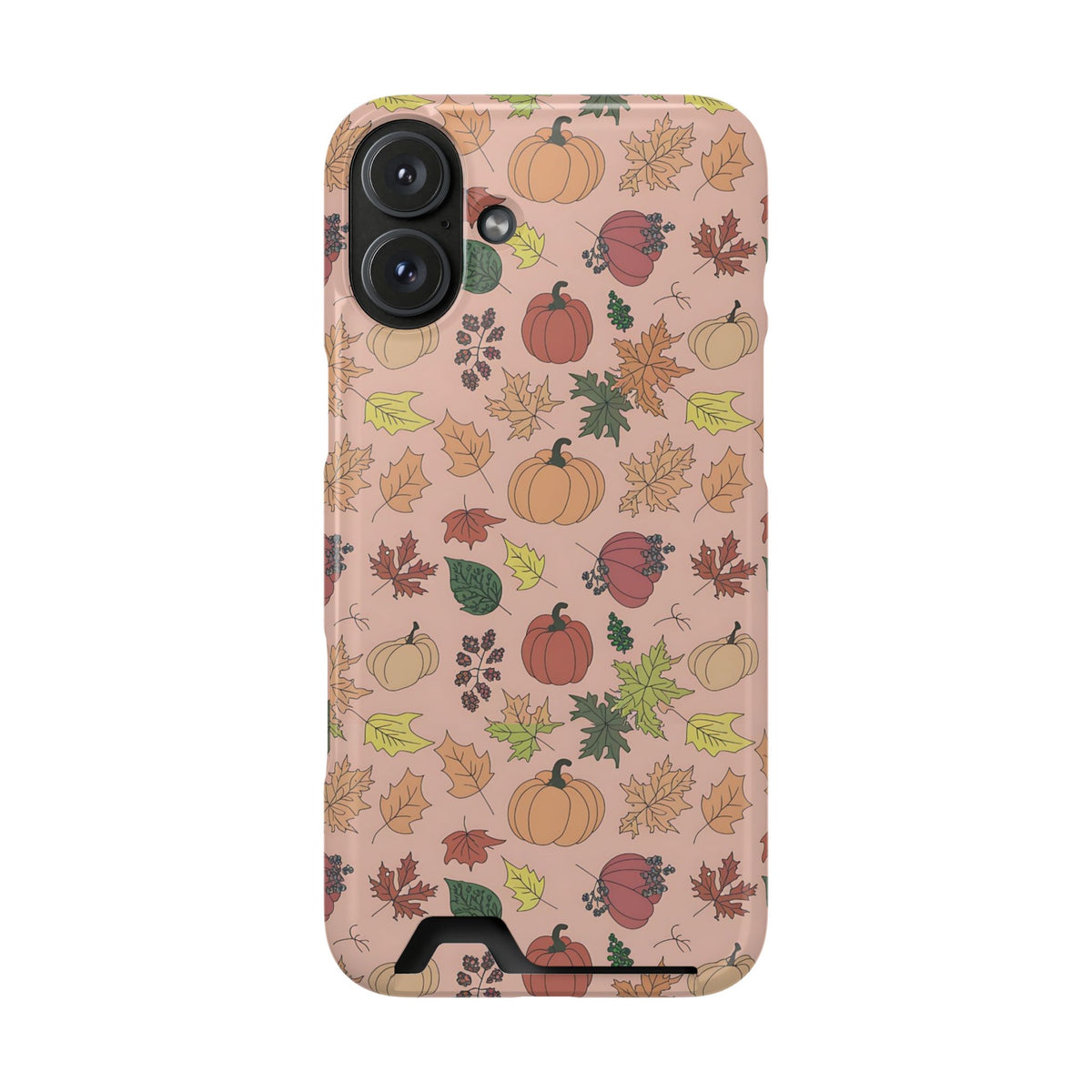 Autumn Harvest phone case with card holder for iPhone 16 Plus, glossy finish