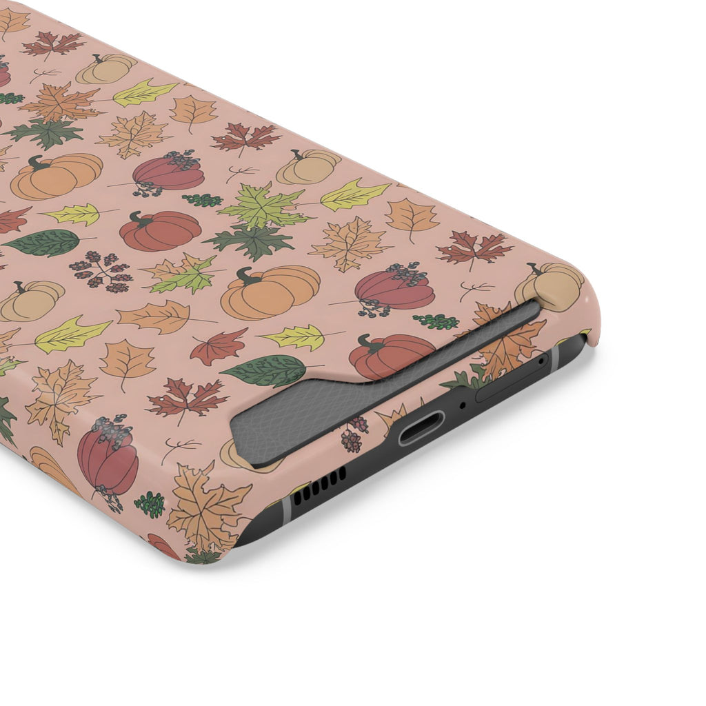Autumn Harvest phone case with card holder, close-up of the card slot