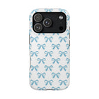 Baby Blue Bow protective phone case for iPhone 18 Pro, glossy finish
