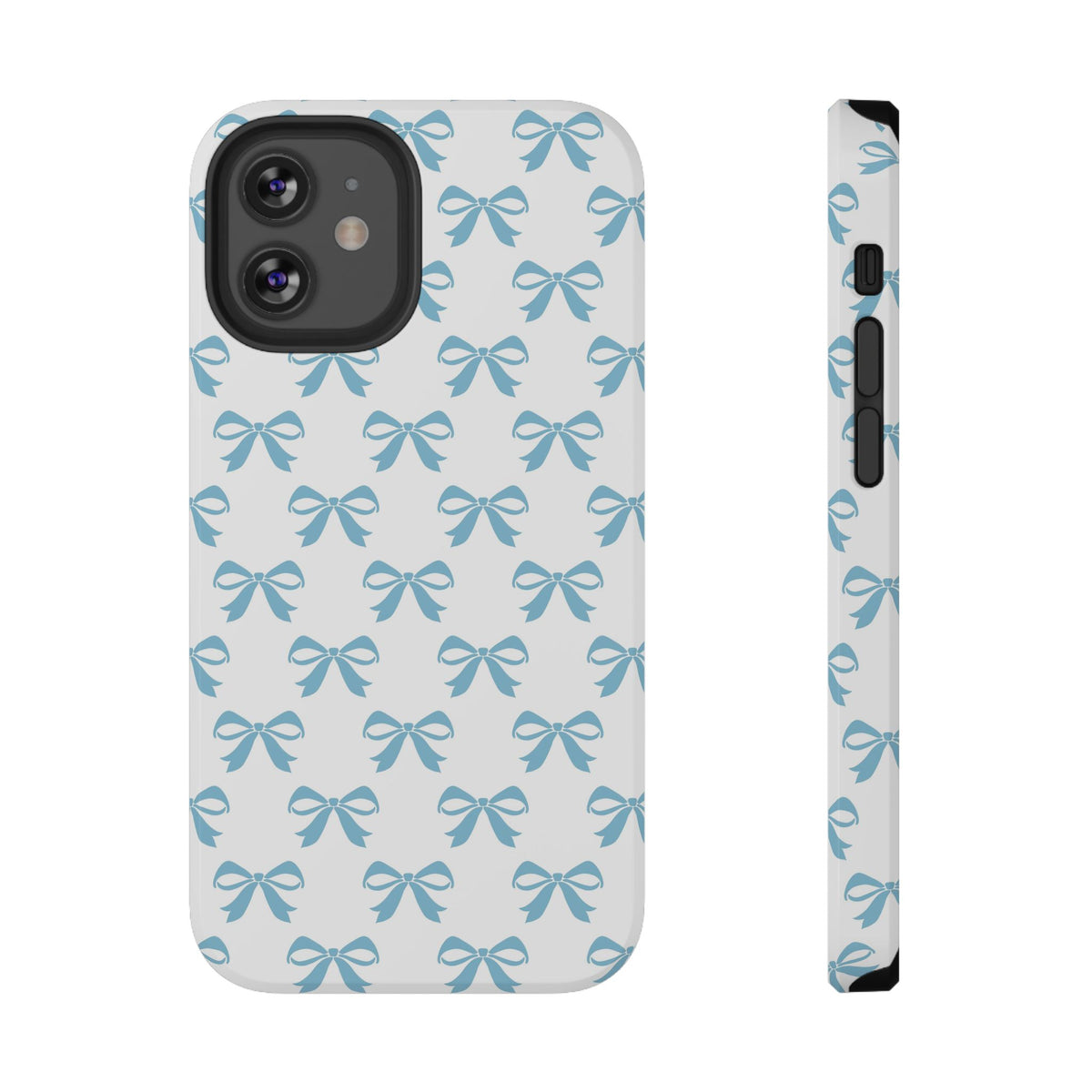 Baby Blue Bow protective phone case for iPhone 12 Mini, glossy finish