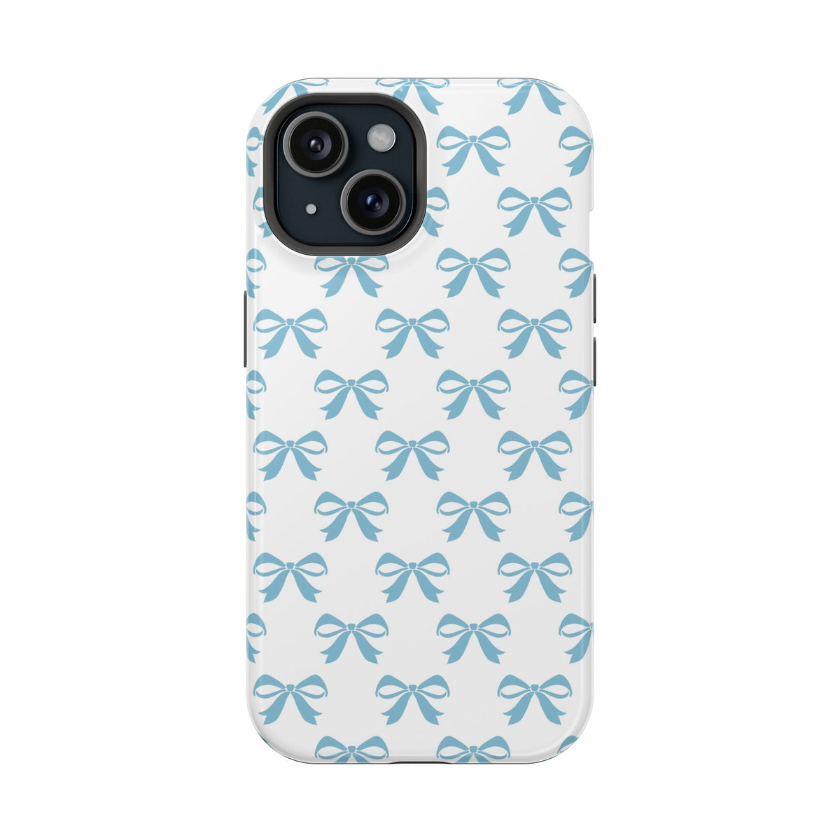 Baby Blue Bow protective phone case for iPhone 15, glossy finish
