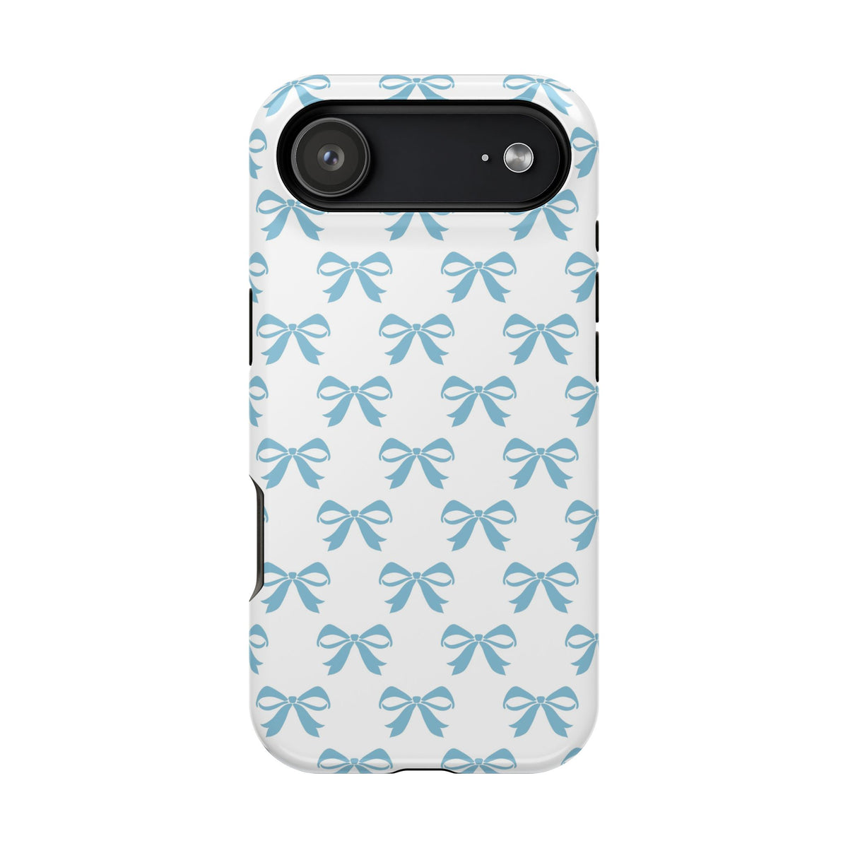 Baby Blue Bow protective phone case for iPhone 17 Air, glossy finish