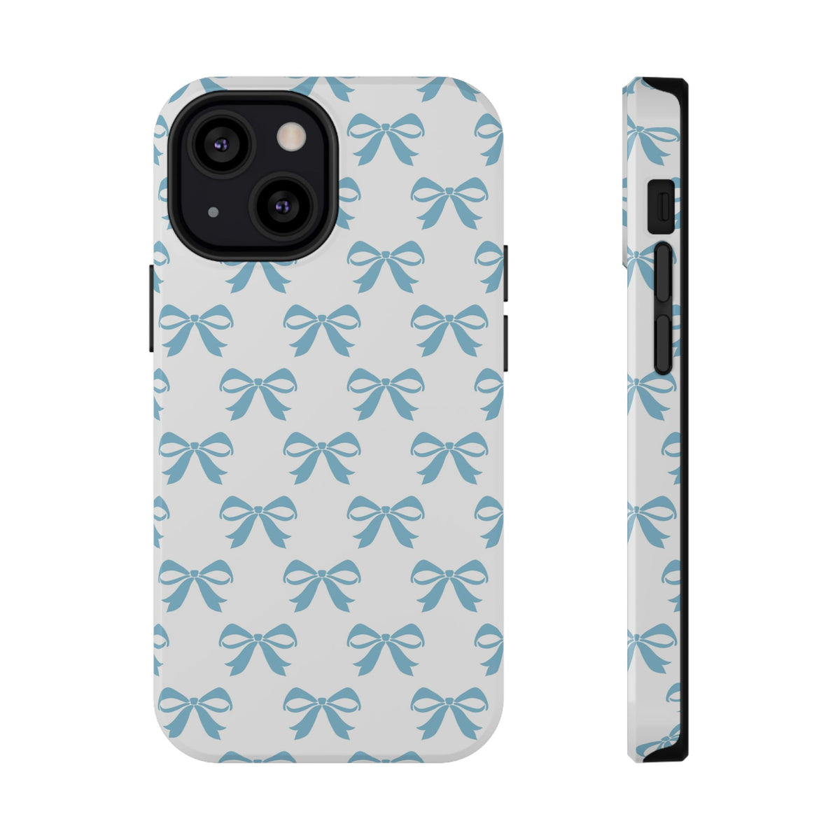 Baby Blue Bow protective phone case for iPhone 13 Mini, glossy finish