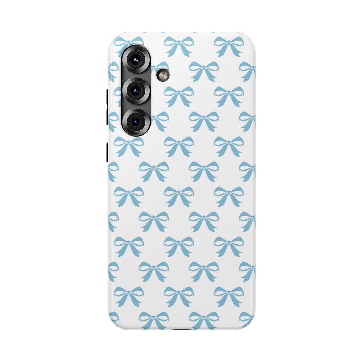Baby Blue Bow protective phone case for Samsung Galaxy S25 Plus, glossy finish