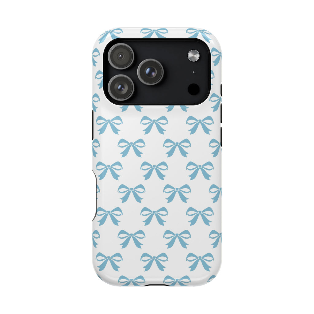 Baby Blue Bow MagSafe case for iPhone 18 Pro, glossy finish