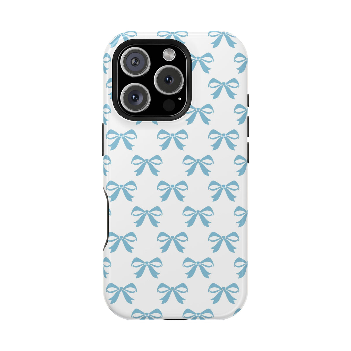 Baby Blue Bow MagSafe case for iPhone 16 Pro, glossy finish