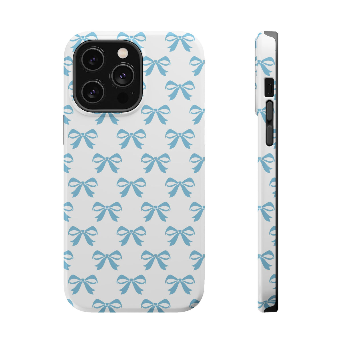 Baby Blue Bow MagSafe case for iPhone 14 Pro Max, glossy finish