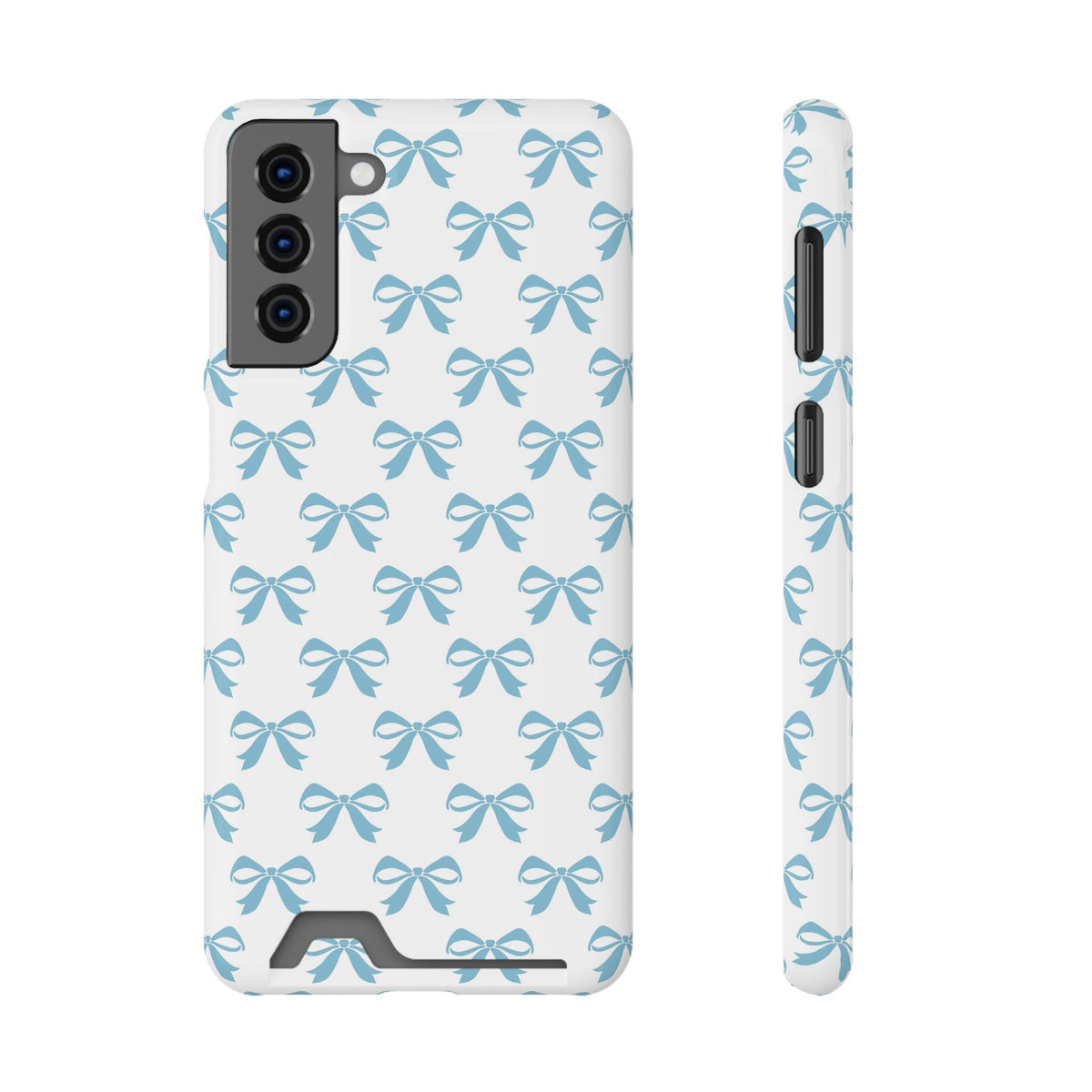 Baby Blue Bow phone case with card holder for Samsung Galaxy S21 Plus, glossy finish