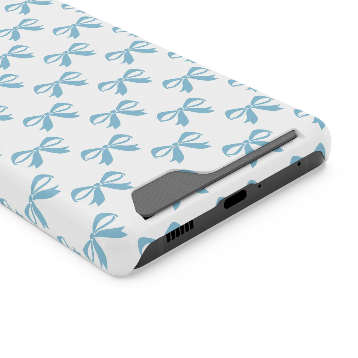 Baby Blue Bow phone case with card holder for Samsung Galaxy S21 Ultra, glossy finish
