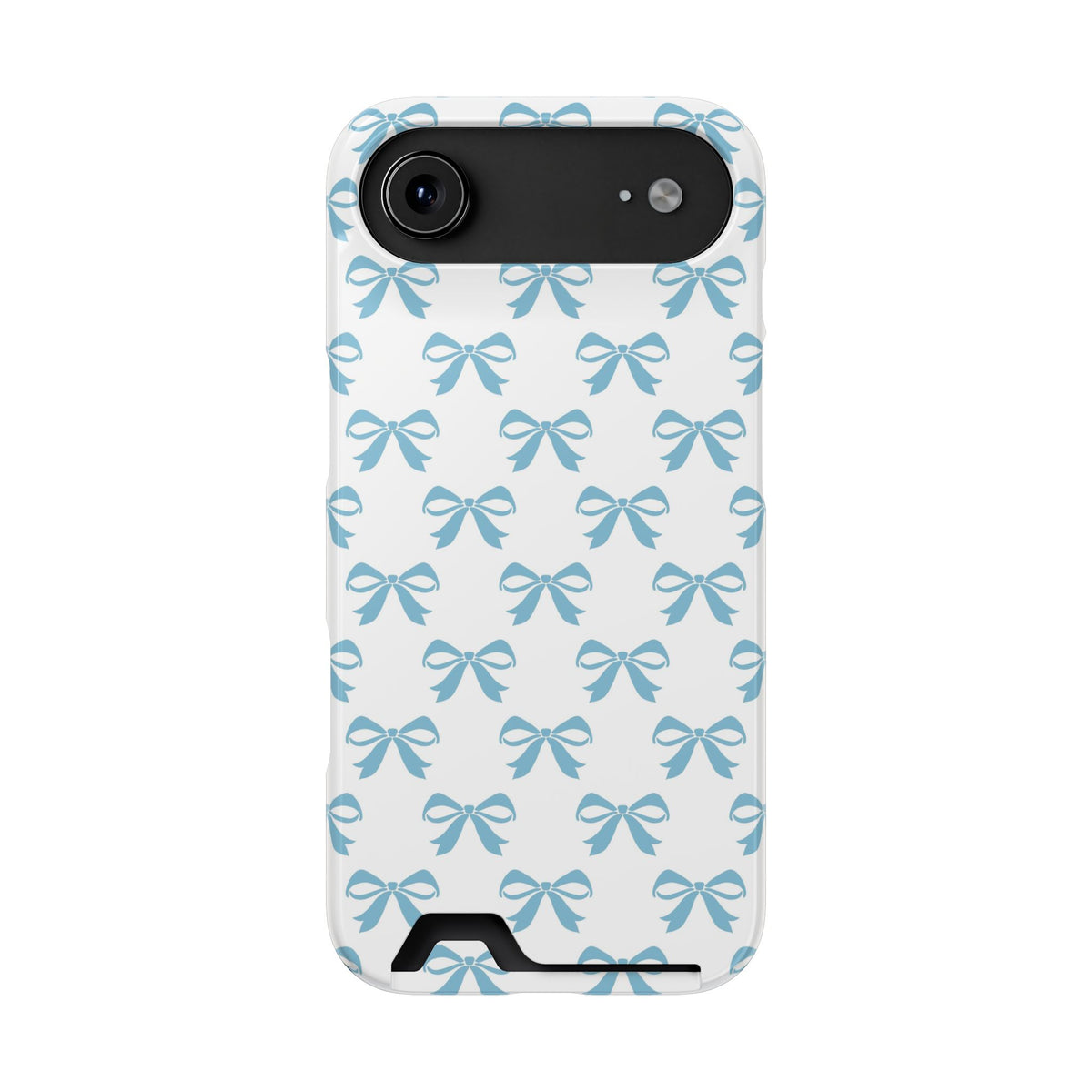 Baby Blue Bow phone case with card holder for iPhone 17 Air, glossy finish
