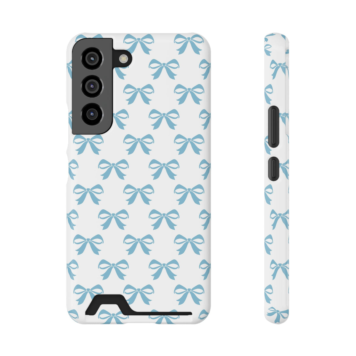 Baby Blue Bow phone case with card holder for Samsung Galaxy S22, glossy finish