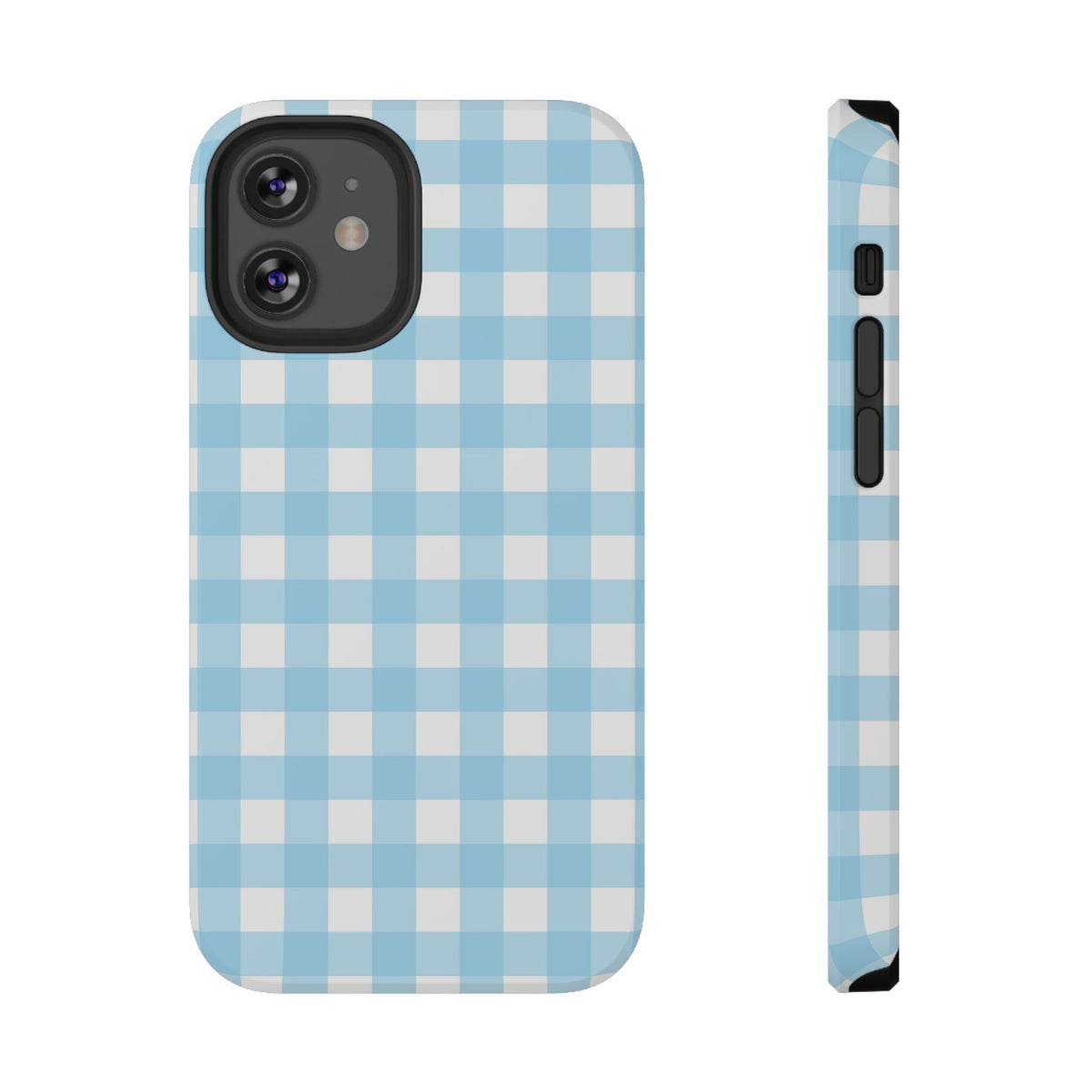 Baby Blue Gingham protective phone case for iPhone 12 Mini, glossy finish