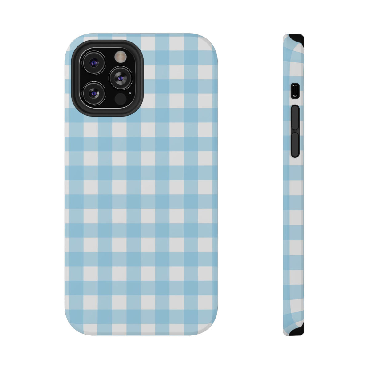Baby Blue Gingham protective phone case for iPhone 12 Pro, glossy finish
