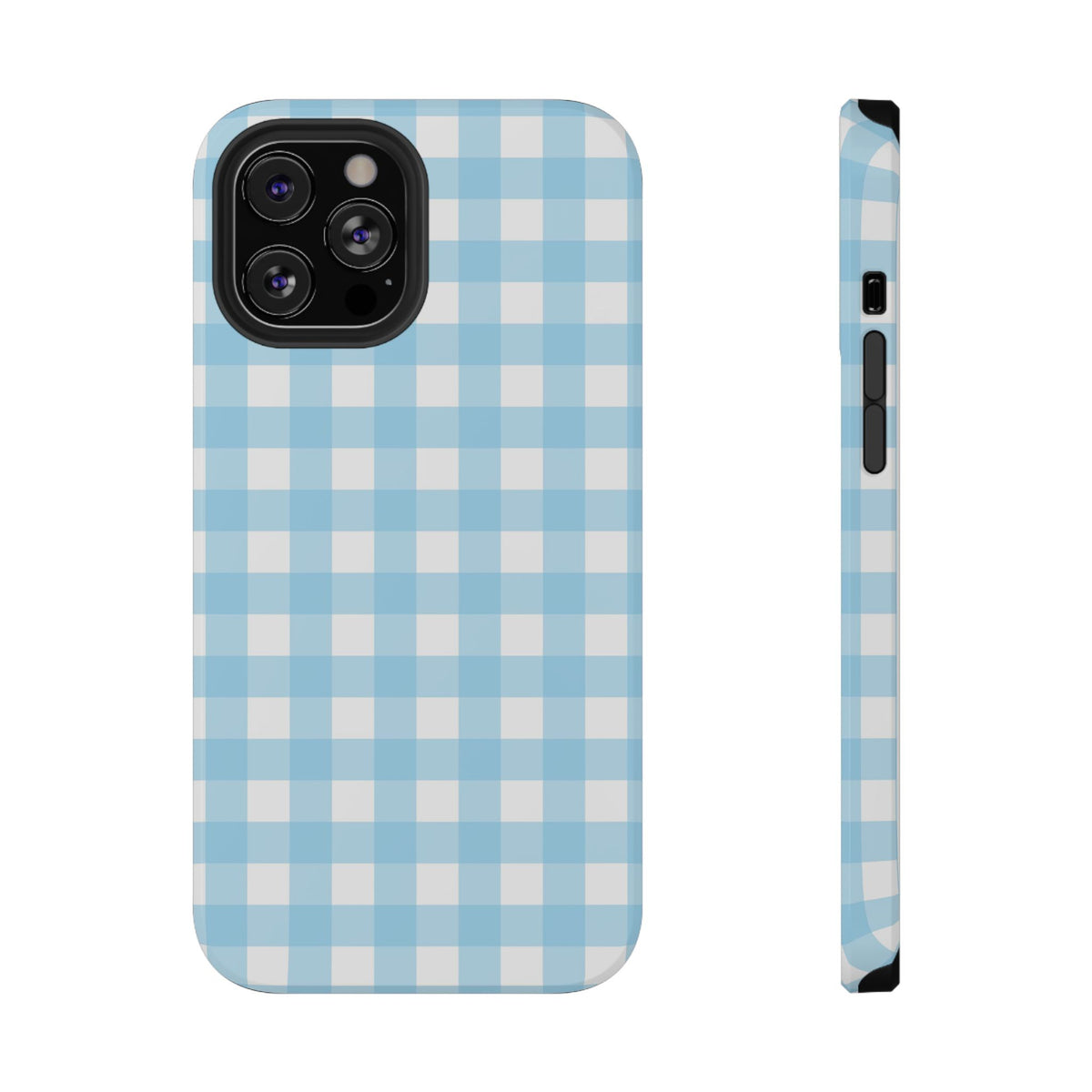 Baby Blue Gingham protective phone case for iPhone 12 Pro Max, glossy finish
