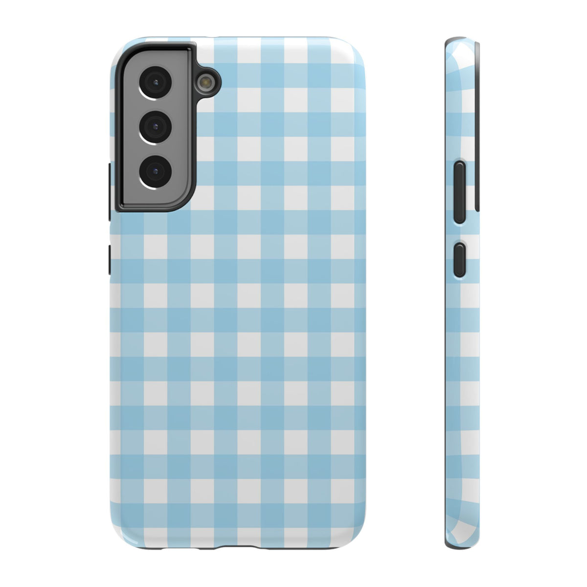 Baby Blue Gingham protective phone case for Samsung Galaxy S22 Plus, glossy finish