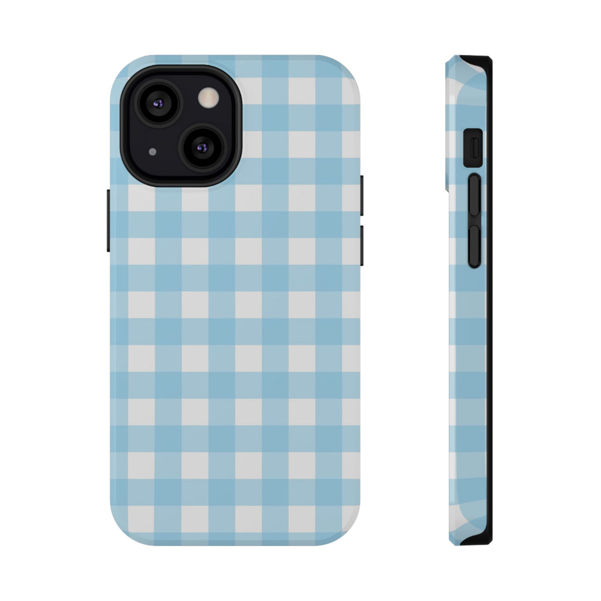 Baby Blue Gingham protective phone case for iPhone 13 Mini, glossy finish