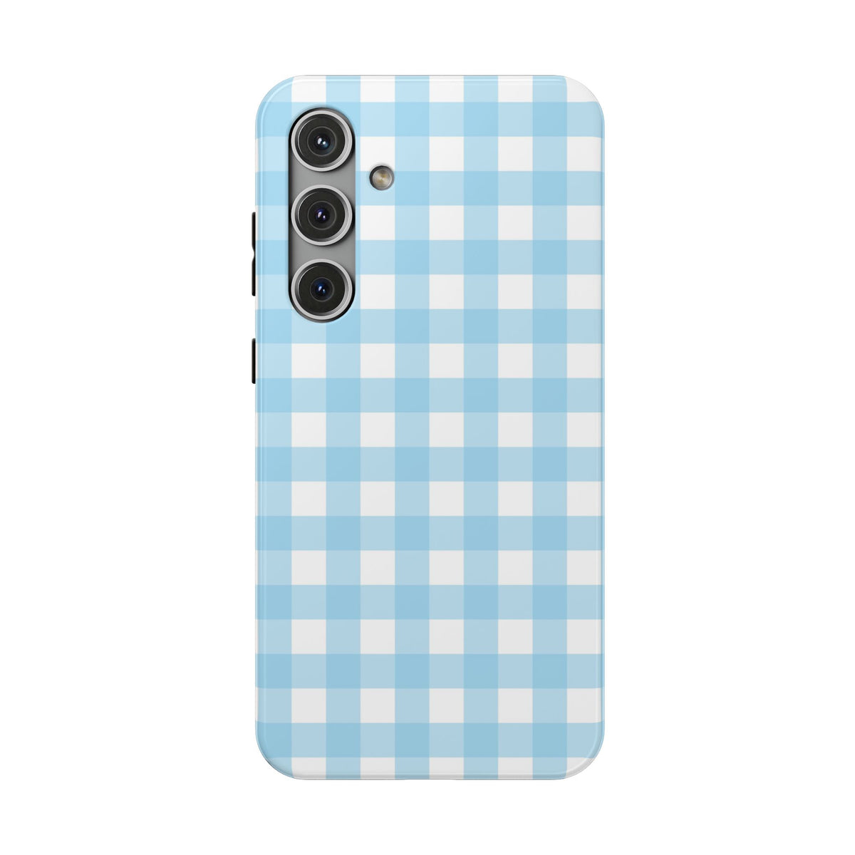 Baby Blue Gingham protective phone case for Samsung Galaxy S24 Plus, glossy finish