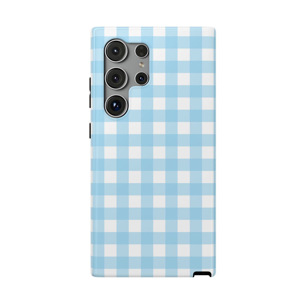 Baby Blue Gingham protective phone case for Samsung Galaxy S24 Ultra, glossy finish