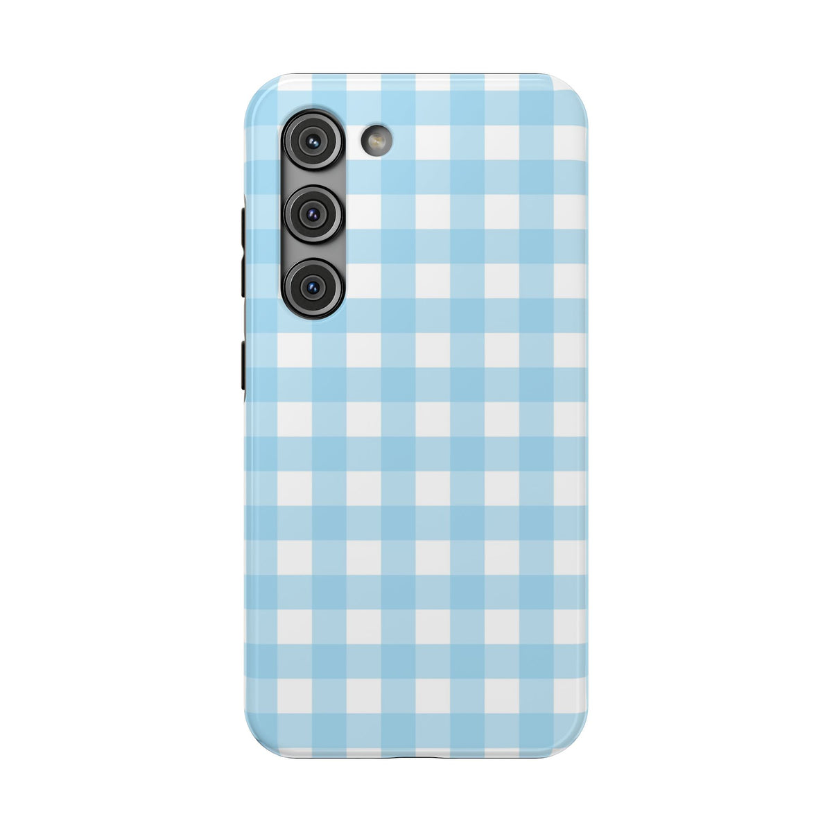 Baby Blue Gingham protective phone case for Samsung Galaxy S23, glossy finish