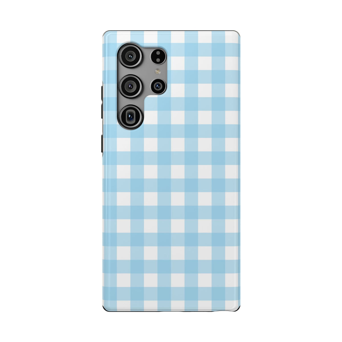 Baby Blue Gingham protective phone case for Samsung Galaxy S23 Ultra, glossy finish