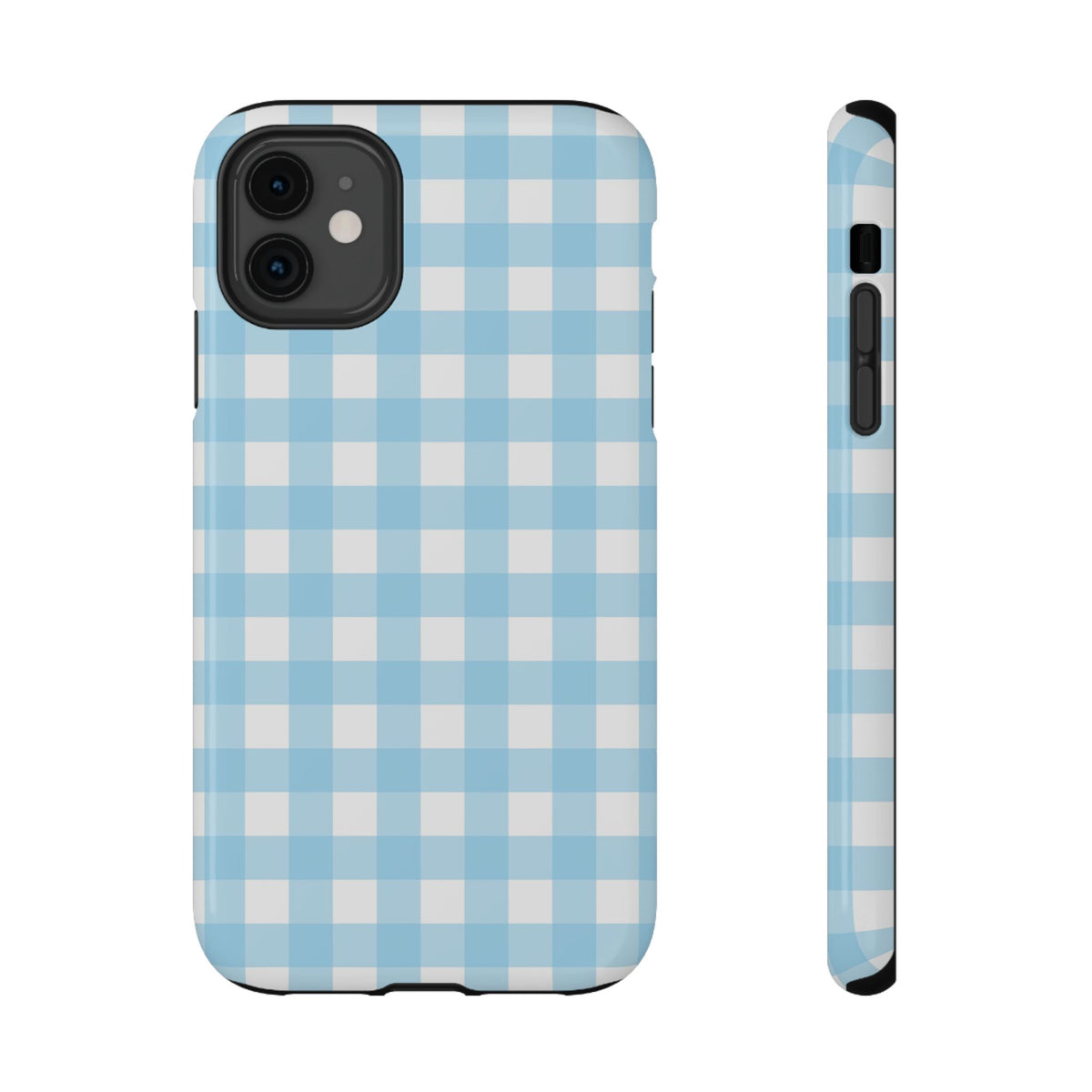 Baby Blue Gingham protective phone case for iPhone 11, glossy finish