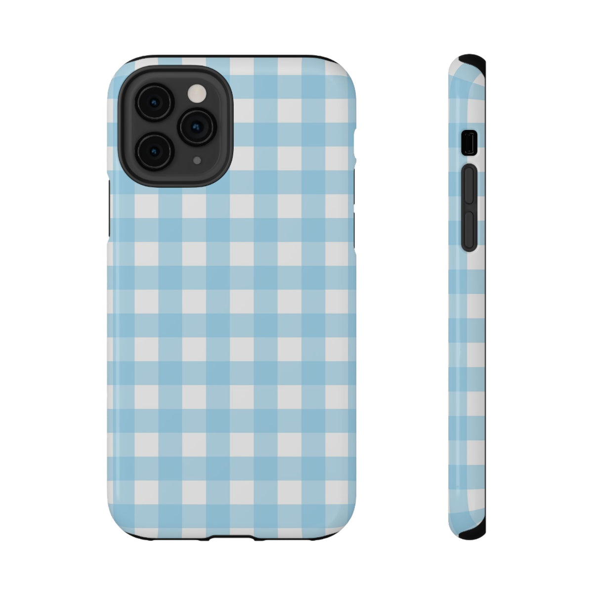 Baby Blue Gingham protective phone case for iPhone 11 Pro, glossy finish