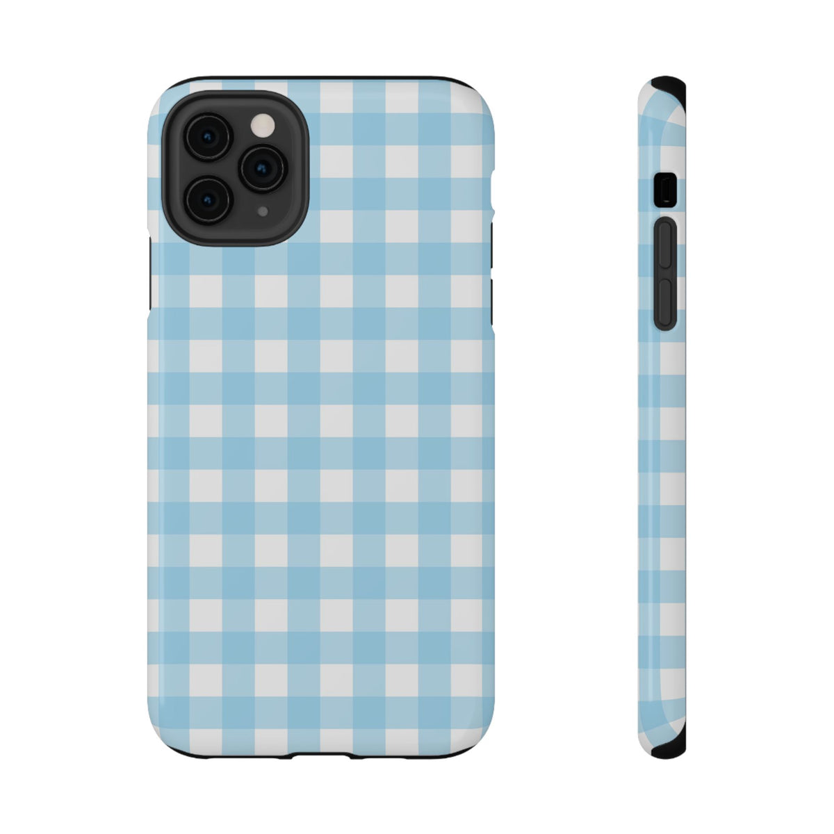 Baby Blue Gingham protective phone case for iPhone 11 Pro Max, glossy finish