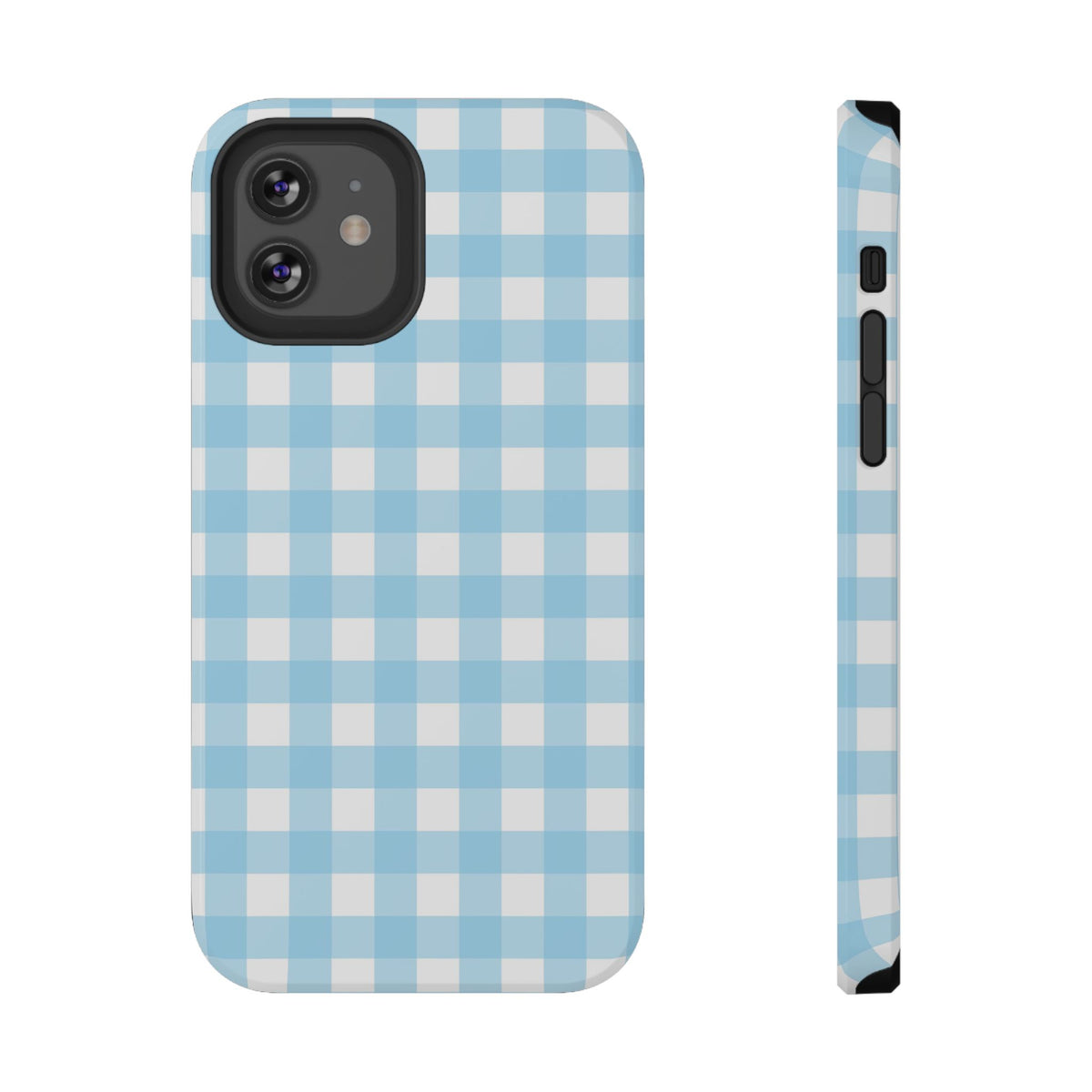 Baby Blue Gingham protective phone case for iPhone 12, glossy finish